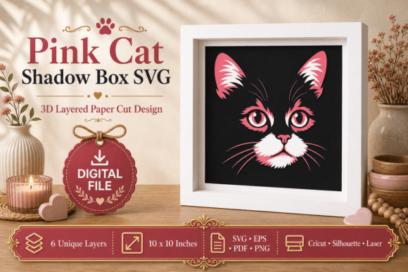 Download Pink Cat Shadow Box Svg - Premium Resources