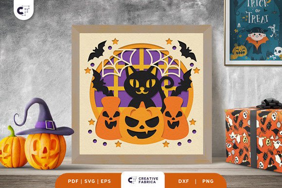 Download Halloween Cat in the Window Shadow Box - Premium Resources