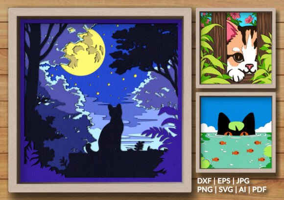 Download Cute Cat Layered Shadow Box Bundle - Premium Resources