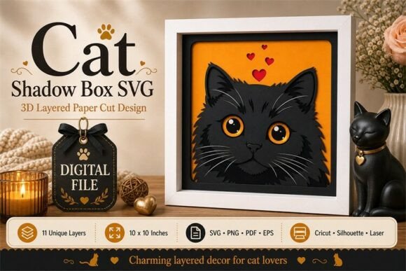 Download Shadow Box Cat Vector Art Framed Wall - Premium Resources