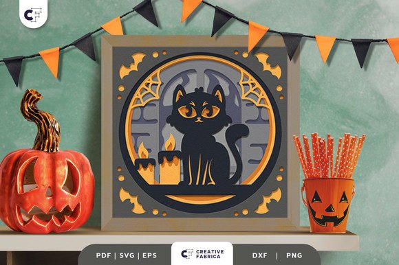 Download Halloween Cat 3D Shadow Box SVG - Premium Resources