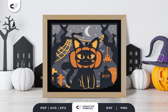 Download Halloween Pumpkin Cat 3D Shadow Box - Premium Resources