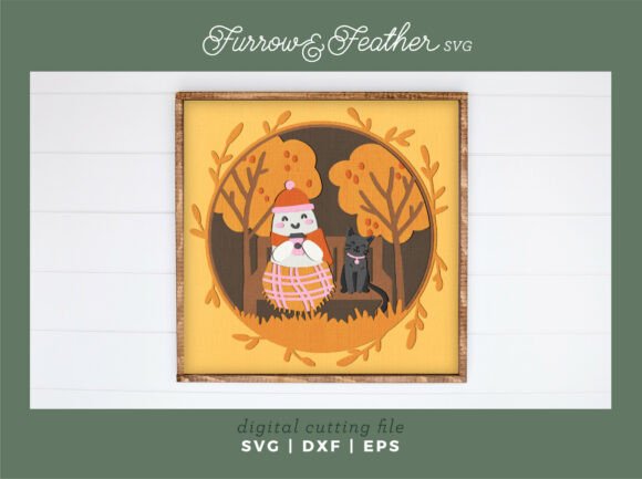 Download Autumn Ghost with Coffee Shadow Box SVG - Premium Bundle