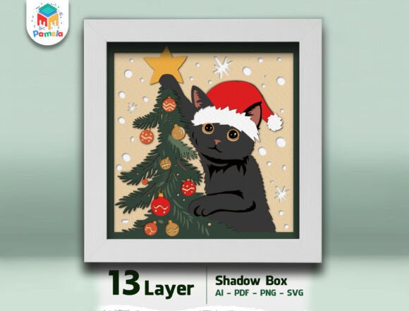 Download Black Cat Christmas Shadow Box - Premium Resources