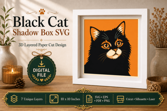 Download Black Cat Shadow Box Svg Design - Premium Resources