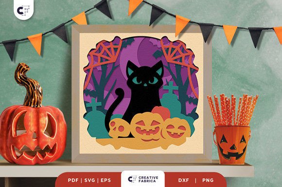 Download Halloween Black Cat Shadow Box SVG - Premium Bundle